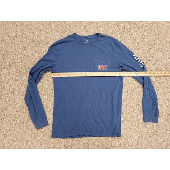 Vineyard Vines Shirt Mens Small Blue Football Whale Logo Pocket Tee Long Sleeve - Picture 11 of 16